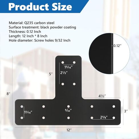 8 Pcs T Post Timber Brackets,Post to Beam Connector for Wood，Durable Steel Material Bracket, Versatile Connectivity（Black） 12*8 Inch in Saudi Arabia