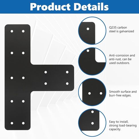 8 Pcs T Post Timber Brackets,Post to Beam Connector for Wood，Durable Steel Material Bracket, Versatile Connectivity（Black） 12*8 Inch in Saudi Arabia