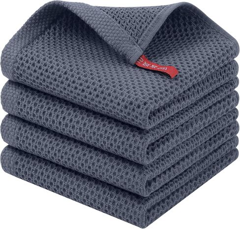 Homaxy 100% Cotton Waffle Weave Kitchen Dish Cloths, 4-Pack Ultra Soft Absorbent Dish Towels, Quick Drying Dish Rags, 12 x 12 Inches, Dark Grey in Saudi Arabia