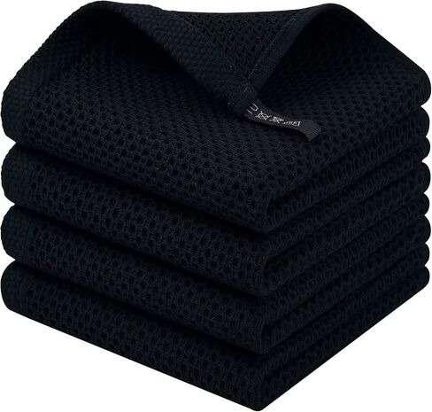 Homaxy 100% Cotton Waffle Weave Kitchen Dish Cloths, 4-Pack Ultra Soft Absorbent Dish Towels, Quick Drying Dish Rags, 12 x 12 Inches, Dark Grey in Saudi Arabia