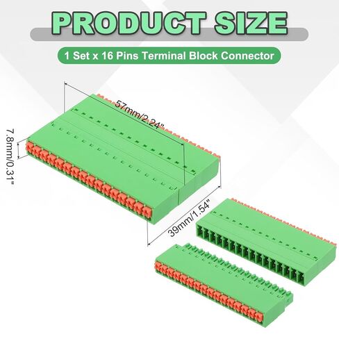 MECCANIXITY 3.5mm 0.14" Pitch Spring PCB Terminal Block Connector 16 Pin Male Female Pluggable Quick PCB Wiring Terminals for 22-16AWG Cable Mechanical Equipment, Green in Saudi Arabia
