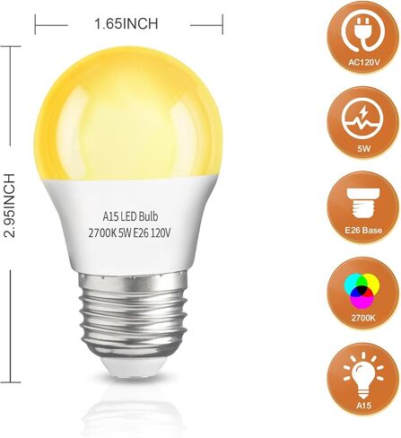 A15 مصباح LED 2 حزمة، 5W 2700K مصباح طاولة دافئ يعادل 40 واط لمبات الإضاءة، 120 فولت E26 قاعدة لمبة إضاءة صغيرة لإضاءة المنزل، غرفة النوم، المكتب، الشرفة، عكس الضوء in Saudi Arabia