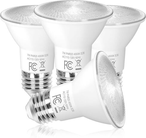 Brightever PAR20 LED Bulbs, 50 Watt Equivalent LED Light Bulb Dimmable, 3000K Warm White Light Bulbs, 600 Lumens, Energy Efficient 7W, E26 Standard Base for Indoor Outdoor Home Spot Lighting, 4-Pack in Kuwait