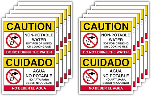 10-Pack Non-Potable Water Labels – Safety Warning Polypropylene Glossy-Laminated Stickers and Decals (4.13" x 5.83") for Indoor and Outdoor Use in Saudi Arabia