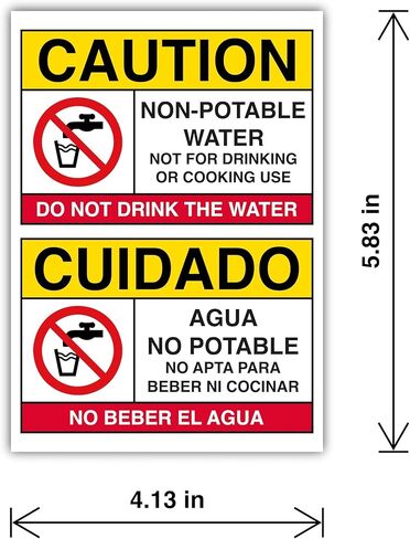 10-Pack Non-Potable Water Labels – Safety Warning Polypropylene Glossy-Laminated Stickers and Decals (4.13" x 5.83") for Indoor and Outdoor Use in Saudi Arabia