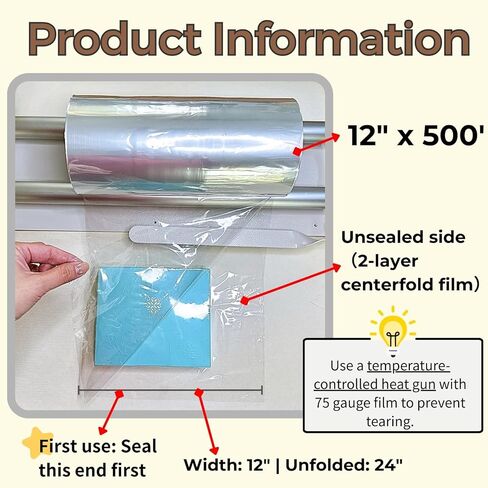 Weiwei Heat Shrink Wrap Bundle – 45cm Desktop Roller Dispenser with 12" x 500' PVC Centerfold Shrink Film, Perfect for Packaging & Sealing in Kuwait