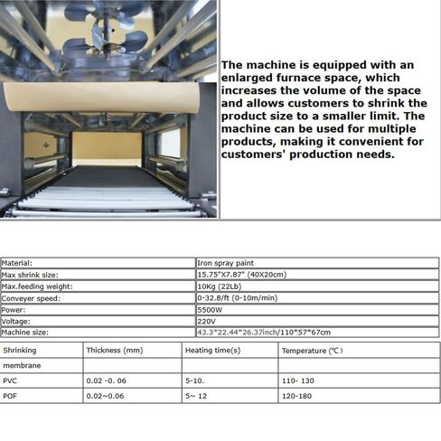 Shrink Wrap Machine with Chain Conveyor,5.5KW Thermal Shrink Tunnel Wrapper with Digital Temp Control & Visual Furnace Tunnel Design for Bottles Cans Boxes 220V in Kuwait