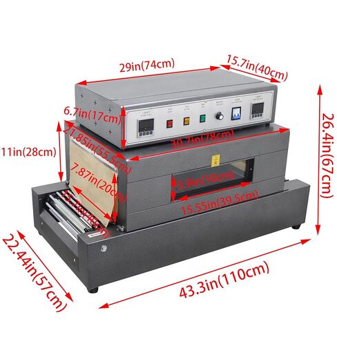 Shrink Wrap Machine with Chain Conveyor,5.5KW Thermal Shrink Tunnel Wrapper with Digital Temp Control & Visual Furnace Tunnel Design for Bottles Cans Boxes 220V in Kuwait