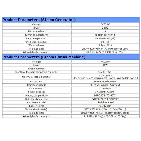 Steam Bottle Sleeve Label Shrinking Machine Bottle Sleeve Shrink Wrap Machine 5.6ft Steam Heat Bottle Label Shrink Equipment Automatic Sleeve Labeling with 24kw Generator, AC220V in Kuwait