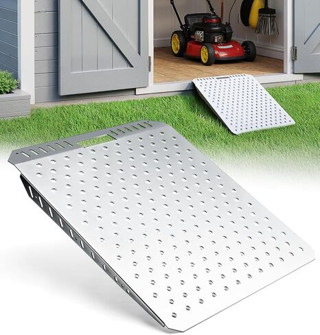 Heavy-Duty Shed Ramp for Riding Mower, Ramps for Sheds Entrance Garage Threshold Lawn Mowers Wheelchairs Tractor Snow Blower Garden Cart, 1500LBs Loading Anti-Slip Punch Plate Metal Ramp - 2 PCS in Kuwait