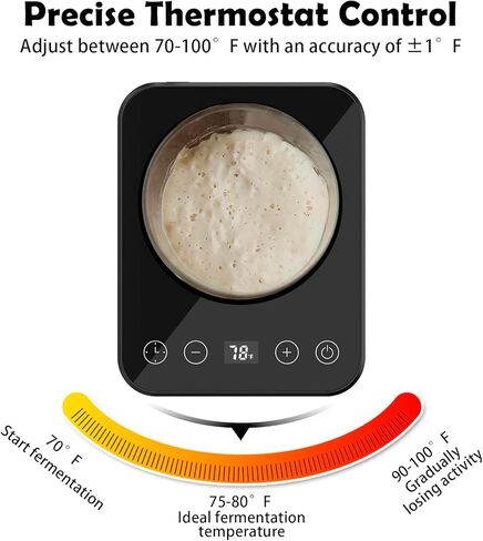 FJ FOUR JOYS Sourdough Starter Warmer with Precise Thermostat Control(70-100°F), Digital Display, Auto On/Off, 1-12 Hours Timer - Perfect for Sourdough Bread Fermentation and Home Baking in Kuwait