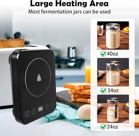 FJ FOUR JOYS Sourdough Starter Warmer with Precise Thermostat Control(70-100°F), Digital Display, Auto On/Off, 1-12 Hours Timer - Perfect for Sourdough Bread Fermentation and Home Baking in Kuwait