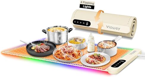 Food Warming Mat with Light, Electric Warming Tray with 6 Temperature Settings and 6 Hours Timer, Upgrade High-tech Graphene Heating Film, Versatile Food Warmer for Parties, Buffets, and Home Use in Kuwait