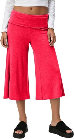 Gaucho Pants For Women Baggy Fold Over Wide Leg Capri Pant Flowing Knee Length Gauchos Culottes Yoga Capris in Saudi Arabia