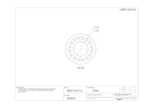 Timken 354A كأس السباق الخارجي بمحمل أسطواني مدبب، فولاذ، بوصة، القطر الخارجي 3.346 بوصة، عرض الكوب 0.6875 بوصة in Kuwait