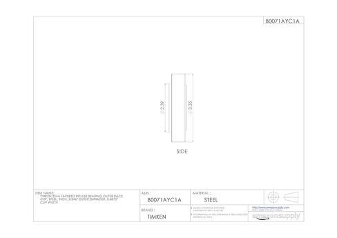 Timken 354A كأس السباق الخارجي بمحمل أسطواني مدبب، فولاذ، بوصة، القطر الخارجي 3.346 بوصة، عرض الكوب 0.6875 بوصة in Kuwait