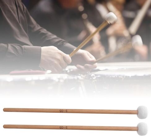 Timpani Mallets 2Pcs, Solid Wood Snare Drum Mallet, Portable Snare Drum Sticks Easy to Use, Suitable for Percussion Instrument Accessories, 1.3 x 15.3in in Kuwait