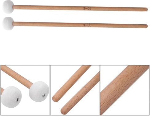 Timpani Mallets 2Pcs, Solid Wood Snare Drum Mallet, Portable Snare Drum Sticks Easy to Use, Suitable for Percussion Instrument Accessories, 1.3 x 15.3in in Kuwait