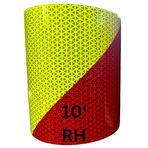 4" x 10' Roll V98 Orafol Oralite Conformable Pre-Striped Chevron Fluorescent Lime Yellow and Red Striped Reflective Safety Tape Right Hand Slant in Kuwait