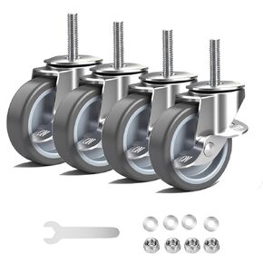 3/8" Stem Caster Wheels, 3" Inch Heavy Duty Casters Set of 4, Threaded Stem (Diameter 3/8", Length 1-1/2") with Side Lock Casters Rubber Wheel Swivel Castor Wheels for Carts, Furniture in Kuwait