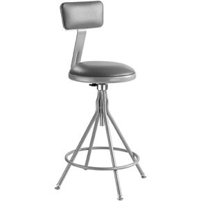 Pemberly Row 24-30 in Height Adjustable Steel and Vinyl Padded Stool, Heavy Duty Gray Swivel Seat with Backrest, 16 x 16 in Dimensions, 300 lb Weight Capacity, Modern Lab or Classroom Use in Kuwait
