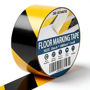Black & Yellow Caution Tape 2" x108FT Reflective Floor Tape Waterproof, Easy to Apply & Remove, No Residue Safety Tape for Equipment, Danger Zones, Industrial Floor Marking in Saudi Arabia