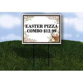 Easter Pizza Combo $12.99 Easter Spring Vintage Chicks Eggs Basket Brown Up Arrows A-Frame Single Sided 23x23 in. sign in Kuwait