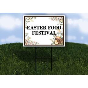 Easter Food Festival Easter Spring Vintage Chicks Eggs Basket Brown Up Arrows A-Frame Single Sided 23x23 in. sign in Kuwait