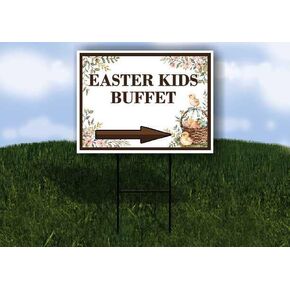 Easter Kids Buffet Easter Spring Vintage Chicks Eggs Basket Brown Up Arrows A-Frame Single Sided 23x23 in. sign in Kuwait