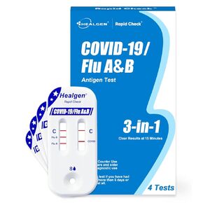 Healgen Rapid Check COVID-19, Flu A&B Antigen Test Kit, The First FDA Authorized OTC 3-in-1 Flu & COVID Home Test, Easy to Read Dual Windows, Results in 15 Mins, 18-Month Shelf Life, 4 Test in Saudi Arabia