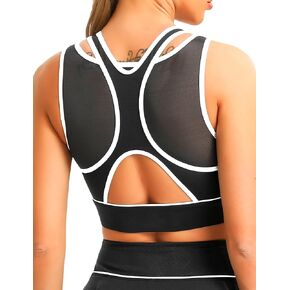 Women's Color Block Mesh Sports Bra High Impact Supportive Workout Tank Top with Removable Pads for Running Yoga Tennis in Kuwait
