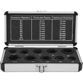 10Pcs x Black Steel Damaged Nut Stud Extractor Kit, Metric Extractor Set, Heavy Duty Broken Tool with Aluum Box for Automotive and Industrial Repair in Kuwait