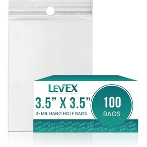 Levex - 3.5" x 3.5" (100 Count) 4 Mil Heavy Duty Clear Hang Hole Display Reclosable Zip Plastic Poly Bags with Resealable Lock Seal Zipper for Travel, Storage, Packaging & Shipping in Kuwait