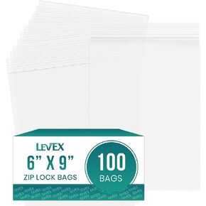 Levex - 6" x 9" (100 Count) 2 Mil Clear Reclosable Zip Plastic Poly Bags with Resealable Lock Seal Zipper for Travel, Storage, Packaging & Shipping in Kuwait