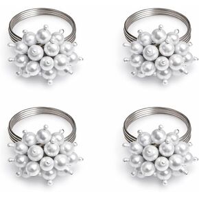 TOSQP27 Decorative Metallic Ivory White Pearl Napkin Rings, Handmade Metal Napkin Holders 1.5 Inch, Elegant Table Decor for Wedding, Anniversary, Holiday, Hotel & Gift for Mom, Set of 8 in Kuwait