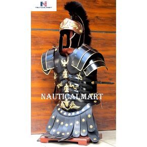 NauticalMart Medieval Roman Black Muscle Armor Cuirass Set W/Shoulders And Helmet W/Plume Halloween Costume in Kuwait