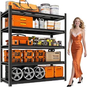 72" H x 40" W Garage Shelving Unit | Heavy Duty 5-Tier Steel | 3000LB Capacity | Garage & Basement Storage | Industrial Metal Shelving for Warehouses & Workshops | Adjustable, Rust-Resistant, Black in Saudi Arabia