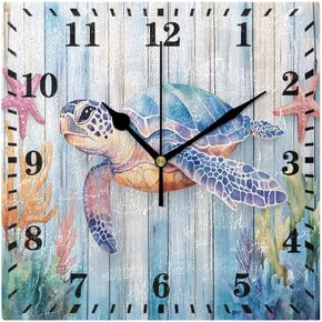 ساعة حائط باللون الأخضر المخضر والبني الرجعية ذات نسيج خشبي ريفي مزخرف ساعة معلقة صامتة غير موقوتة ساعة مربعة لغرفة المعيشة وغرفة النوم والمطبخ in Kuwait