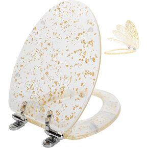 Angol Shiold ممدود مقعد المرحاض الوردي الراتنج بريق، بطيئة إغلاق مقاعد المرحاض الاكريليك الثقيلة للمراحيض القياسية، سهلة التركيب والتنظيف (19 بوصة، بريق وردي، مفصلات مطورة) in Kuwait