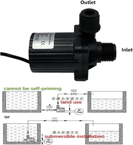 SHYSKY DC40F-1240 مضخة مياه صغيرة بدون فرش DC 12V 14W، 206GPH 13ft، مقاومة للماء، منافذ مترابطة 1/2 بوصة، آمنة منخفضة الضوضاء ومستقرة للعمل على المدى الطويل، غاطسة أو استخدام الأرض، للتبريد الصغير، والبستنة in Kuwait