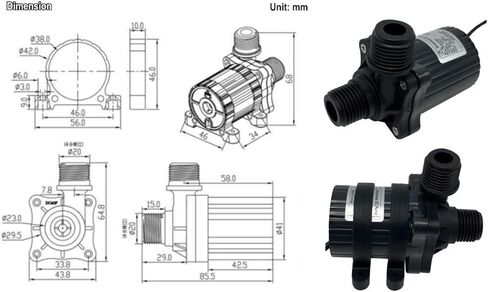 SHYSKY DC40F-1240 مضخة مياه صغيرة بدون فرش DC 12V 14W، 206GPH 13ft، مقاومة للماء، منافذ مترابطة 1/2 بوصة، آمنة منخفضة الضوضاء ومستقرة للعمل على المدى الطويل، غاطسة أو استخدام الأرض، للتبريد الصغير، والبستنة in Kuwait