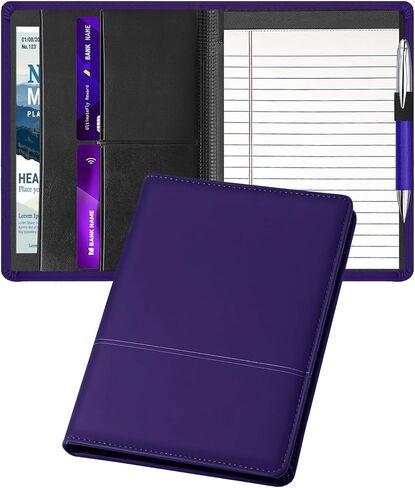 حافظة مجلد كلاسيكية/محفظة صغيرة، حافظة منظم أعمال A5 للرجال والنساء، تتضمن وسادة كتابة 5 × 8، أرجواني داكن in Kuwait