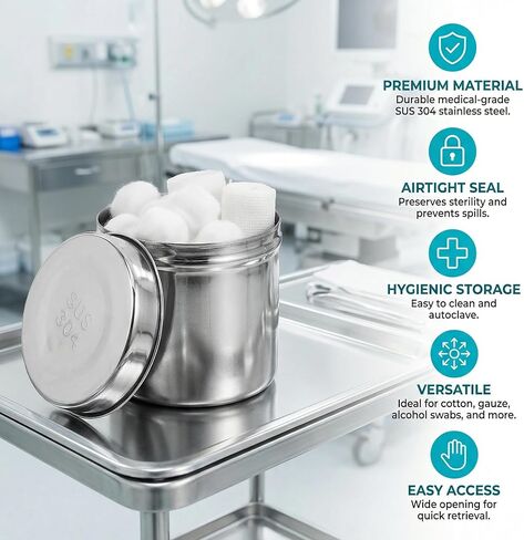 COHEALI Stainless Steel Container Stainless Steel Rustproof Dressing Jar Unguent Storage Can Gauze Holder for Hospital Coffee Container in Saudi Arabia