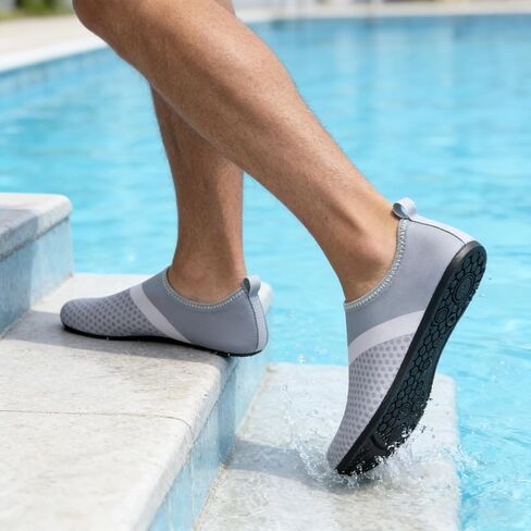 Mens Womens Water Shoes Quick Dry Barefoot Shoes Non-Slip Aqua Socks for Beach Swim Light Grey Splicing in Saudi Arabia