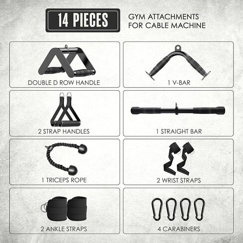 Houseables Cable Machine Attachment, Cable Attachments for Gym, Pull Down Bar, Lat Pulldown, Weight Machine Accessories, Gym Equipment Accessories, Triceps Rope, V Bar, D, Exercise Handles, Workout in Saudi Arabia