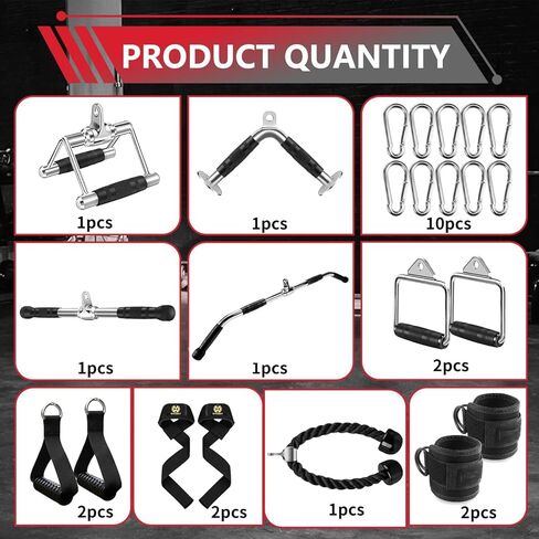 LAT Bar Cable Attachment with Rubber Handgrips, Deluxe Heavy Duty Solid Curl Bar Revolving Hanger Home Gym Cable Attachments (White 35.5inch Set) in Kuwait