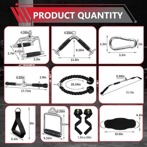 LAT Bar Cable Attachment with Rubber Handgrips, Deluxe Heavy Duty Solid Curl Bar Revolving Hanger Home Gym Cable Attachments (White 35.5inch Set) in Kuwait