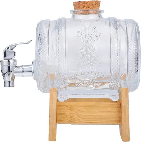 OUNONA Retro Glass Drink Barrel with Bamboo Stand and Sealing Lid for Home Brewing and Party Use Capacity Unique Design for Elegant Beverage Dispensing in Kuwait