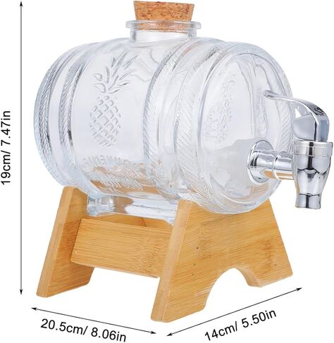 OUNONA Retro Glass Drink Barrel with Bamboo Stand and Sealing Lid for Home Brewing and Party Use Capacity Unique Design for Elegant Beverage Dispensing in Kuwait