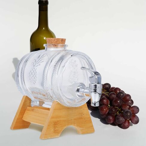OUNONA Retro Glass Drink Barrel with Bamboo Stand and Sealing Lid for Home Brewing and Party Use Capacity Unique Design for Elegant Beverage Dispensing in Kuwait